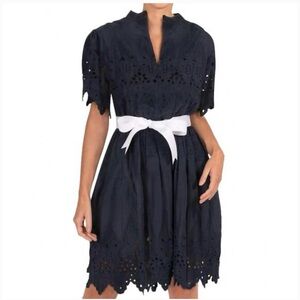 Gretchen Scott Designs Navy Dress, heavily embroidered Magnifico mini dress.